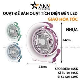 Quạt Tích Điện Để Bàn Hình Trăng Khuyết Có Đèn Led - QDBLED01