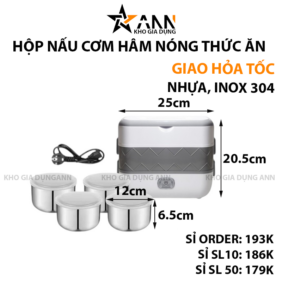 Hộp Cơm Giữ Nhiệt Hâm Nóng Thức Ăn 2 Tầng 4 Ngăn 20x13x25cm - HCGNHNTA01