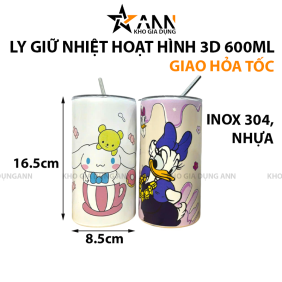 Ly Giữ Nhiệt Hoạt Hình 3D 600ml Kèm Ống Hút - BGNKOH3D01