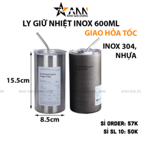 Ly Giữ Nhiệt Inox Iced Americano 600ml 15.5x8.5x8.5cm - LGNIN02