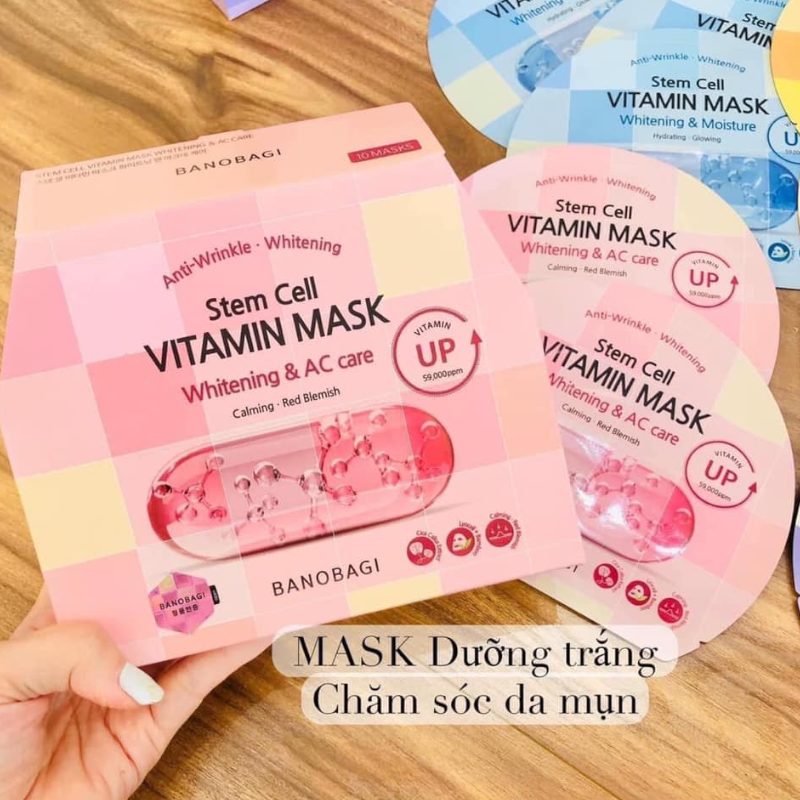 Mặt Nạ Banobagi Màu Hồng Stem Cell Vitamin Mask Whitening AC Care Hộp 10 Miếng Mặt Nạ Banobagi Màu Hồng Stem Cell Vitamin Mask Whitening AC Care Hộp 10 Miếng