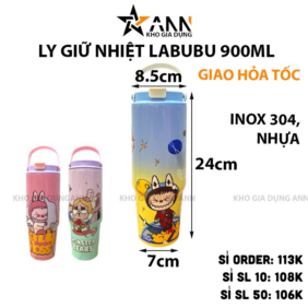 Ly Giữ Nhiệt Labubu Loang Màu Có Quai Xách 900ml - BGNLBB02