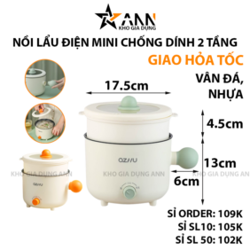 Nồi Lẩu Điện Mini 2 Tầng Đa Năng Kèm Giá Hấp Có Tay Cầm 1.8L 17.5x17.5x27cm - NLDMN2T