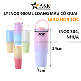 Bình Giữ Nhiệt Ly Giữ Nhiệt Inox 900ml Loang Màu Có Quai 24x9x7cm - BGNLM