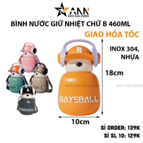 Bình Nước Giữ Nhiệt Hình Gấu Chữ B 460ml 18x10cm - BGNHTGCB