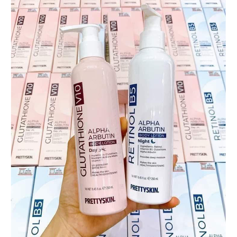 25284_506351707-2535582983455063-4303714862404258065-n_20251110223911.png Kem Body Prettyskin Màu Hồng Ban Ngày Glutathione V10 Alpha Arbutin Body Lotion 250ml - 8809733216373
