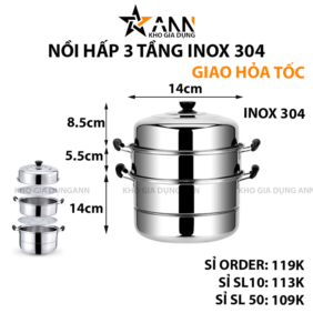 Nồi Hấp Inox 3 Tầng 28x14x35cm - NH3TIN