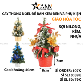 Cây Thông Noel Để Bàn Trang Trí Giáng Sinh Kèm Đèn Và Phụ Kiện 40cm - CTNDB01