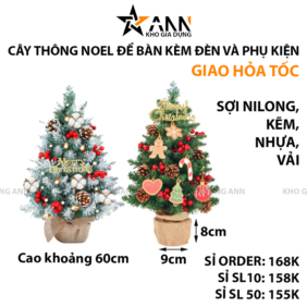 Cây Thông Noel Để Bàn Trang Trí Giáng Sinh Kèm Đèn và Phụ Kiện Size 60cm - CTNDB02