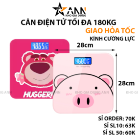 Cân Điện Tử Sức Khỏe Hình Heo Hồng Và Gấu Dâu Trong Tải Tối Đa 180kg 28x28cm - CDT02