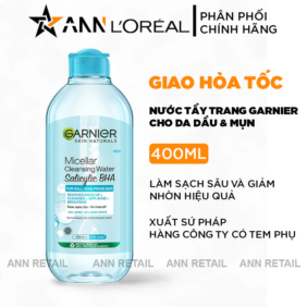 Nước Tẩy Trang Garnier Nắp Xanh Micellar Cleansing Water Salicylic BHA Dành Cho Da Dầu Mụn 400ml - 8994993019670