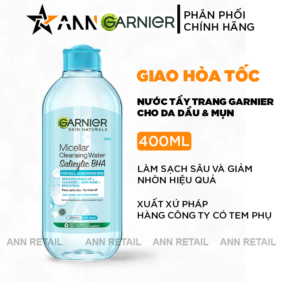 Nước Tẩy Trang Garnier Nắp Xanh Micellar Cleansing Water Salicylic BHA Dành Cho Da Dầu Mụn 400ml - 8994993019670