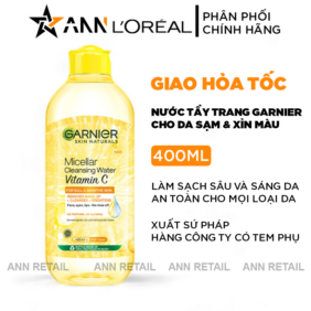 Nước Tẩy Trang Garnier Nắp Vàng Micellar Cleansing Water Vitamin C Dành Cho Da Sạm Xỉn Màu 400ml - 8994993013869