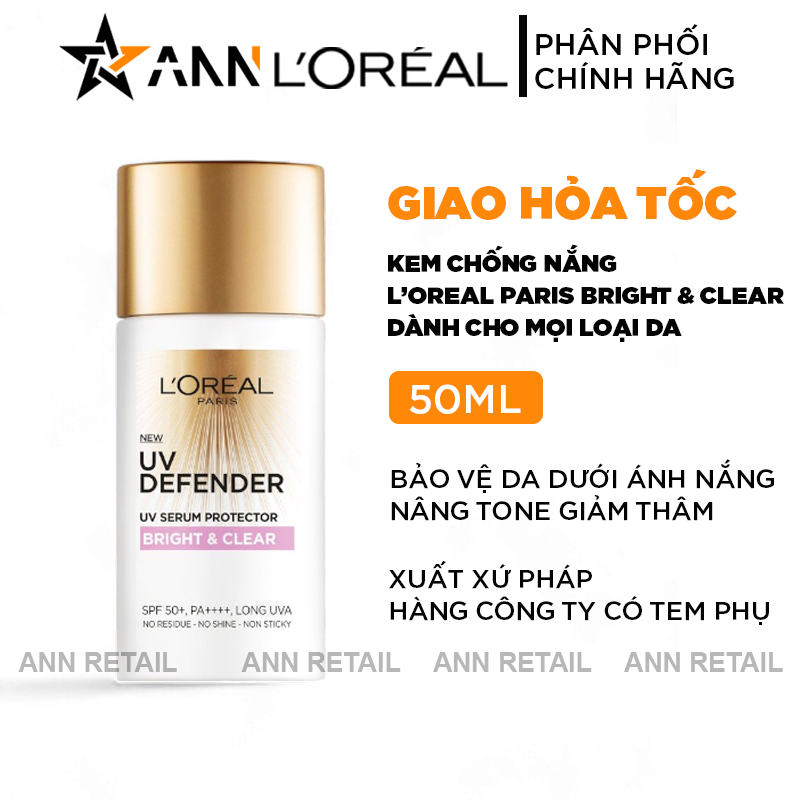 25392_bia-bia_20241008101231-11.png Kem Chống Nắng Loreal Paris Nâng Tone Giảm Thâm Bright & Clear With Niacinamide SPF50+ PA++++ 50ml Loreal - 8994993014668