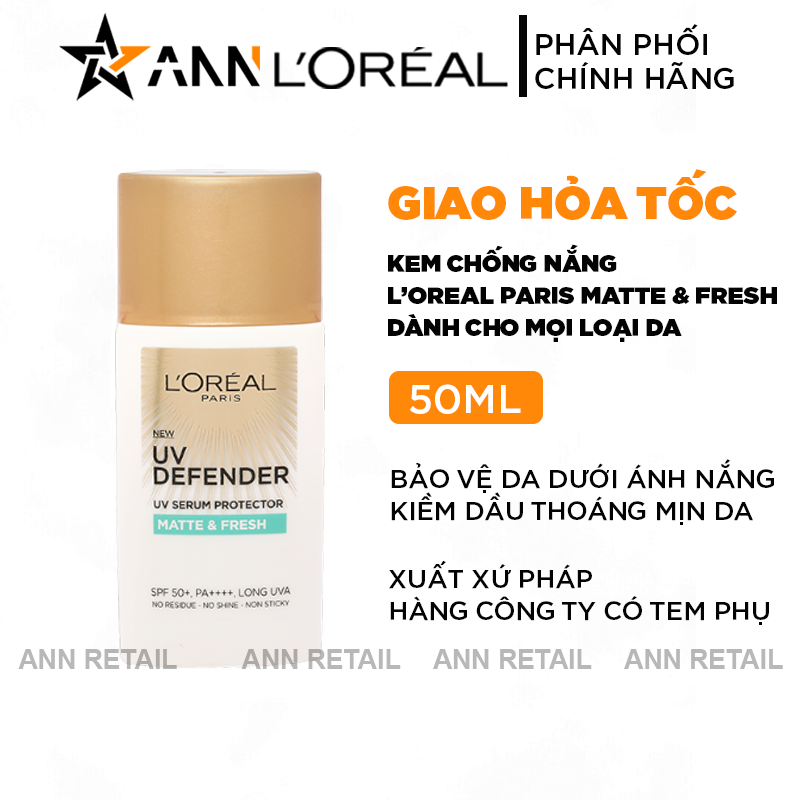 25393_bia_20241008103730-8.png Kem Chống Nắng Loreal Paris Kiềm Dầu Thoáng Mịn Da Matte & Fresh With Airlicium SPF50+ PA++++ 50ml - 8994993014705