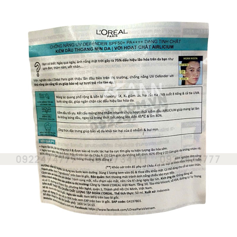 25393_kcn-matte-loreal-tem-photoroom_20241008103733-7.jpg Kem Chống Nắng Loreal Paris Kiềm Dầu Thoáng Mịn Da Matte & Fresh With Airlicium SPF50+ PA++++ 50ml - 8994993014705