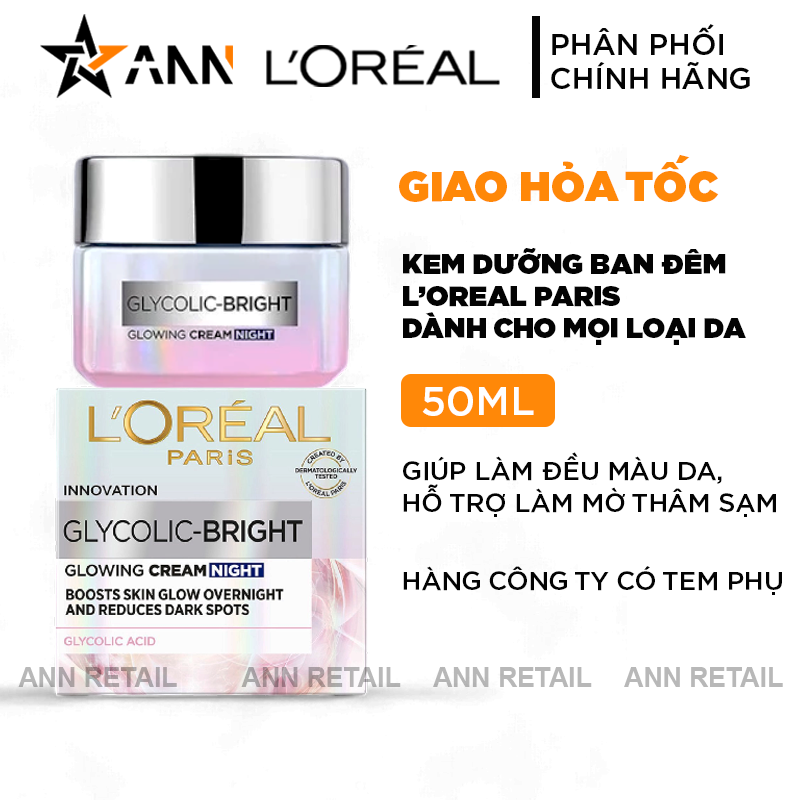 25448_bia_20241016113612-12.png Kem Dưỡng Trắng Da Loreal Paris Ban Đêm Glycolic-Bright Glowing Cream Night 50ml Loreal - 8994993016563