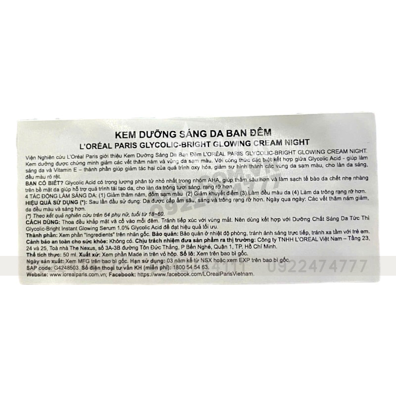 25448_kem-duong-loreal-dem-tem-photoroom_20241016113614-9.jpg Kem Dưỡng Trắng Da Loreal Paris Ban Đêm Glycolic-Bright Glowing Cream Night 50ml Loreal - 8994993016563