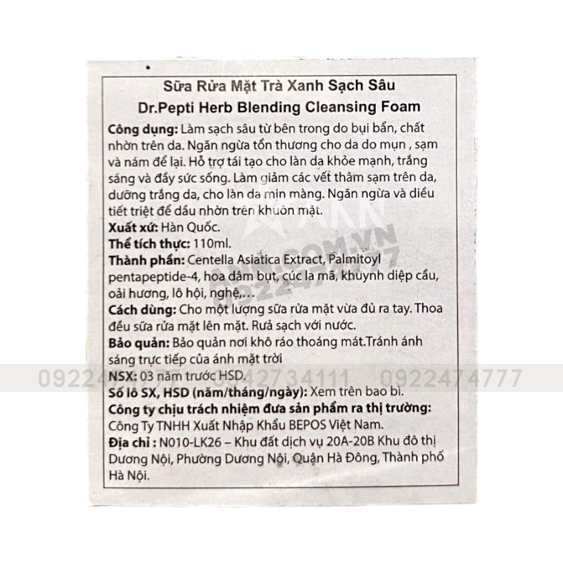 Sữa Rửa Mặt Dr.Pepti Hàn Quốc Herb Blending Chiết Xuất Trà Xanh 110ml phù hợp da dầu mụn, da nhạy cảm Sữa Rửa Mặt Dr.Pepti Hàn Quốc Herb Blending Chiết Xuất Trà Xanh 110ml phù hợp da dầu mụn, da nhạy cảm
