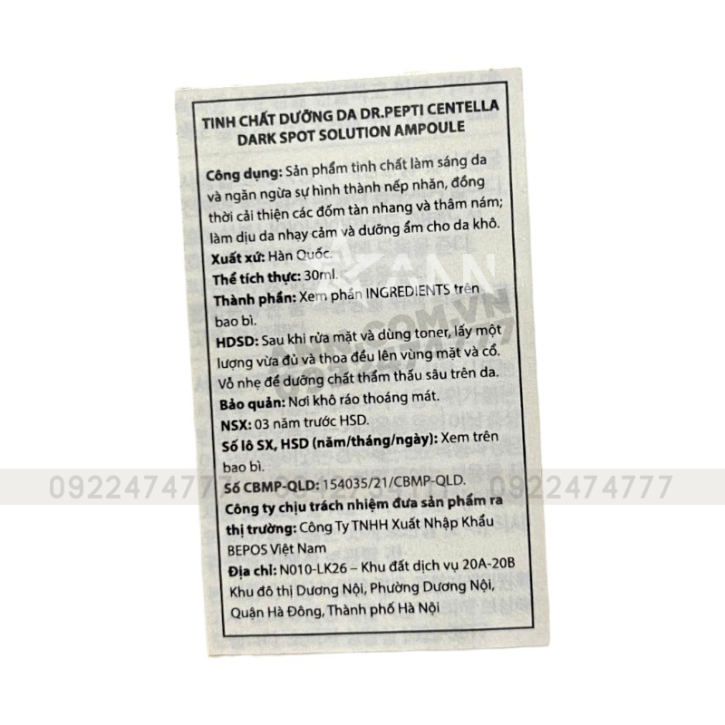 Nguồn sỉ serum Dr.Pepti Hàn Quốc Chiết Xuất Rau Má Centella Dark Spot Solution Ampoule 30ml Nguồn sỉ serum Dr.Pepti Hàn Quốc Chiết Xuất Rau Má Centella Dark Spot Solution Ampoule 30ml