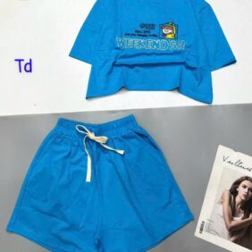 đồ bộ quần đùi áo crop top tay ngắn in chữ dây quần cột - DBO5115