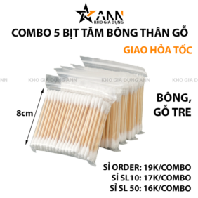 Combo 5 Bịt Tăm Bông Thân Gỗ Hai Đầu - BTBTG