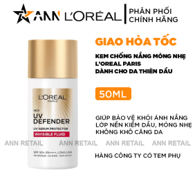 Kem Chống Nắng Loreal Paris Cho Da Thiên Dầu Defender Serum - Invisible Resist SPF50+ PA++++ 50ml Loreal ( Vạch Đỏ) - 8994993018086