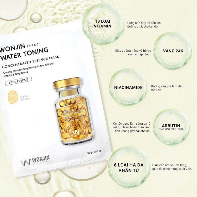 Mặt Nạ Wonjin Effect Water Toning Màu Vàng Dưỡng Trắng Da - Hộp 10 Miếng Mặt Nạ Wonjin Effect Water Toning Màu Vàng Dưỡng Trắng Da - Hộp 10 Miếng