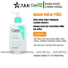 Sữa Rửa Mặt Cerave Foaming Cleanser Xanh Ngọc Nhỏ 236ml - Dành Cho Da Thường Đến Da Dầu - 3337875597197