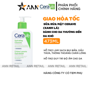 Sữa Rửa Mặt Cerave Hydrating Cleanser Xanh Lá 473ml - Dành Cho Da Thường Đến Da Khô - 3337875597333