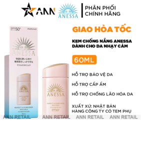 Kem Chống Nắng Anessa Hồng Perfect UV Sunscreen Mild Milk SPF50+/PA++++ Cho Da Nhạy Cảm & Da Trẻ Em 60ml - 4909978131586