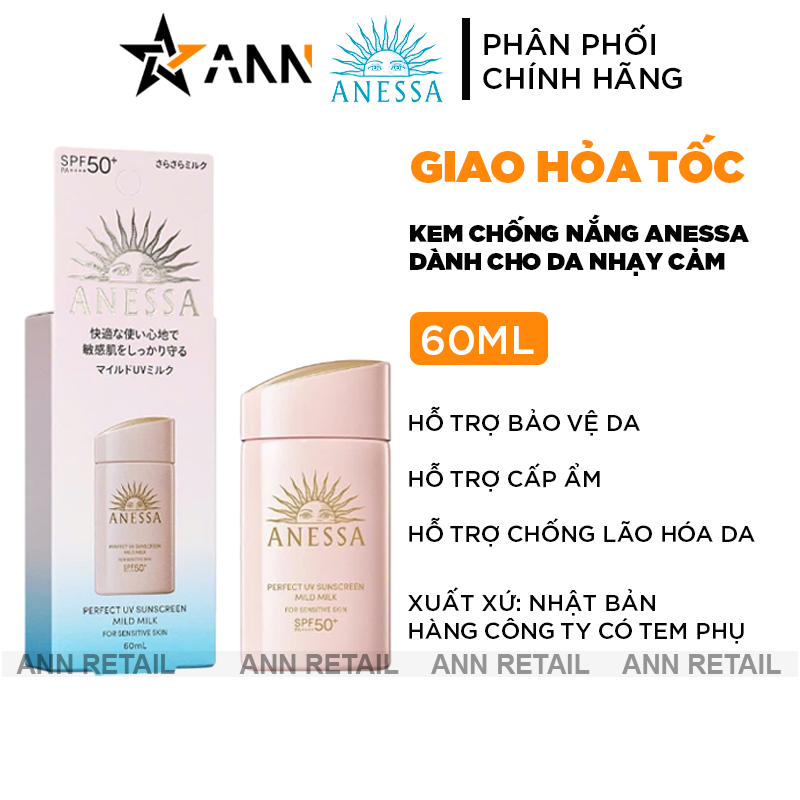 25573_5_20241031104525-2.png Kem Chống Nắng Anessa Hồng Perfect UV Sunscreen Mild Milk SPF50+/PA++++ Cho Da Nhạy Cảm & Da Trẻ Em 60ml - 4909978131586