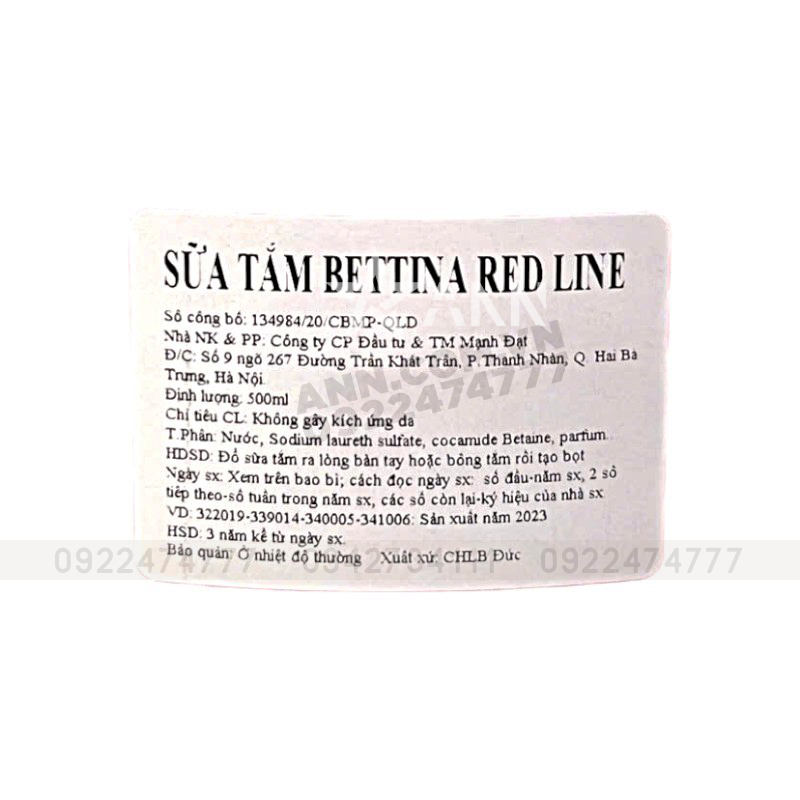 Mua sỉ sữa Tắm Nước Hoa Đức Bettina Barty Red Line 500ml Mua sỉ sữa Tắm Nước Hoa Đức Bettina Barty Red Line 500ml