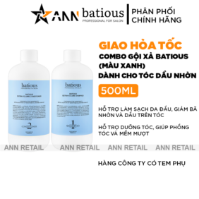 Combo Gội Xả Batious Extra Volume Shampoo Màu Xanh - Dành Cho Tóc Dầu Nhờn 500ml - 5061014610727