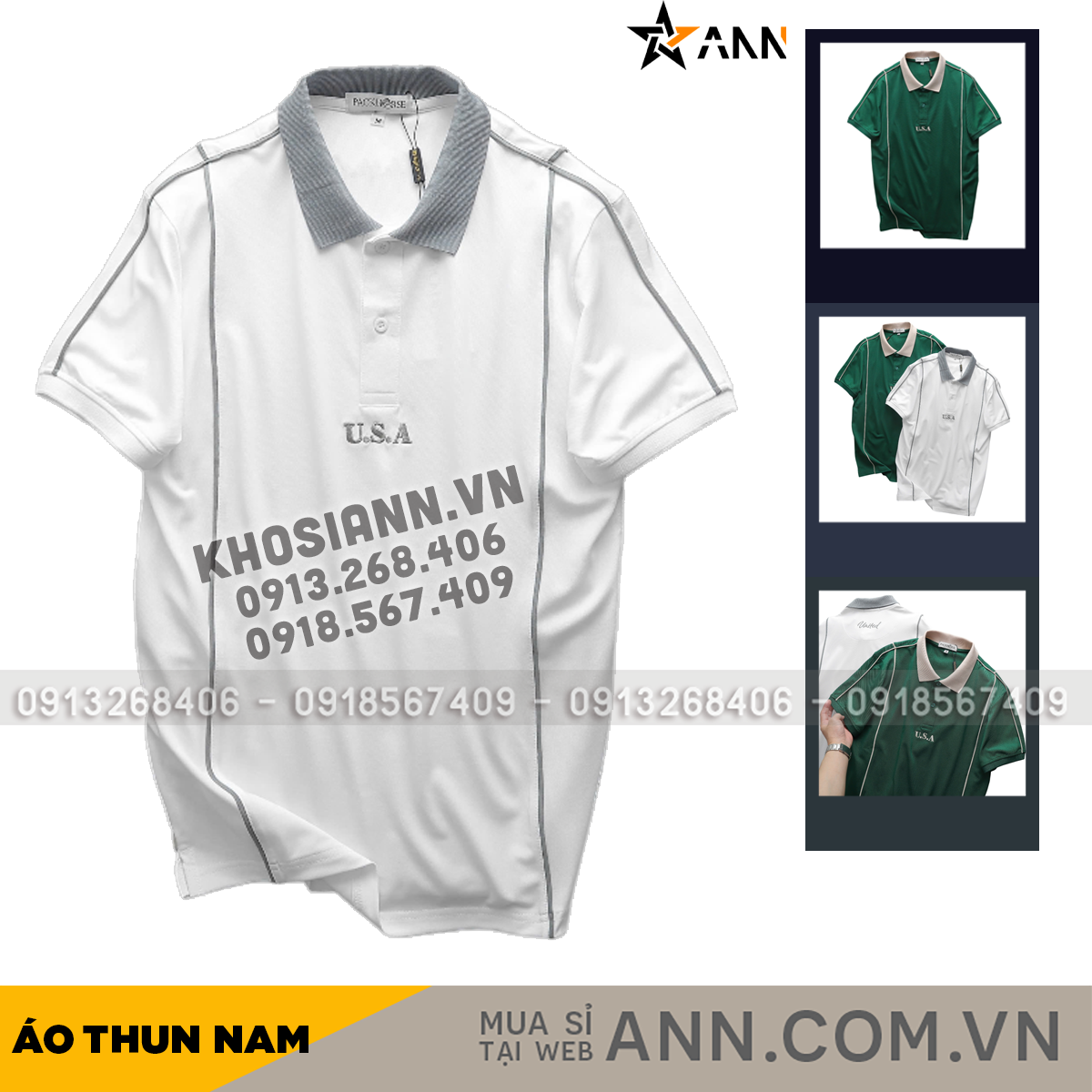 25588_bia_20241102100032-11.png Áo Thun Nam Cổ Bẻ Pack Horse Thêu Nổi Chữ U.S.A (Có Size 3x) - CS236