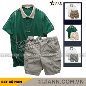 Set Bộ Nam Áo Thun Polo Pack Horse Thêu Nổi Chữ U.S.A + Quần Short Kaki Túi Hộp Cao Cấp - SBN129