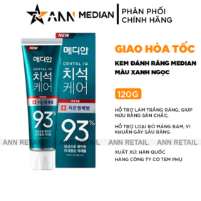 Kem Đánh Răng Median Màu Xanh Ngọc IQ 93% Tartar Protection Toothpaste Gum 120g - 8809585101445