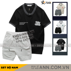 Set Bộ Nam Áo Thun Cổ Tròn In Chữ Enjoy The Process + Quần Short Thun Thể Thao Cao Cấp - SBN130