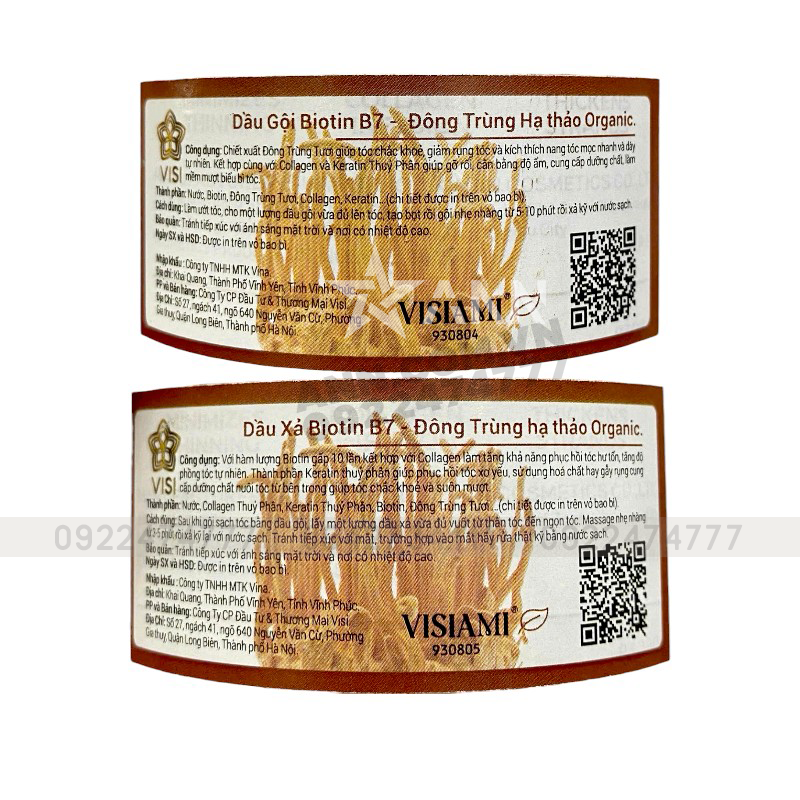 25631_tem-phu_20241106143822-2.png Combo Dầu Gội Xả Visiami Biotin B7+ Cordyceps Đông Trùng Hạ Thảo 780ml - 6940686505847