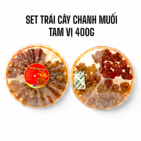 Set Hộp Mix Trái Cây Chanh Muối 3 Vị (Mơ, Mận Khía, Cà Chua Bi) Sun Khía 3 Ngăn 400G Hộp Tết - 8936208936662