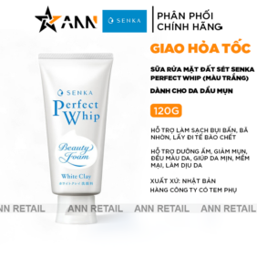 Sữa Rửa Mặt Senka Perfect Whip Đất Sét Màu Trắng 120g - Dành Cho Da Dầu Mụn - 4550516474636