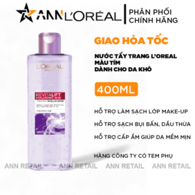 Nước Tẩy Trang L'oreal Paris Màu Tím Sạch Sâu Cấp Ẩm Revitalift Hyaluronic Acid Micellar Water 400ml - Hàng Công Ty Có Tem Phụ - 6923700987782