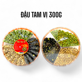 Set Hộp Mix Đậu 3 Vị (Đậu Đen, Đậu Xanh, Đậu Nành) Sun Khía 3 Ngăn 300G Hộp Tết - DTVHSK300