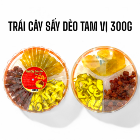 Set Hộp Mix Trái Cây Dẻo 3 Vị (Dâu Sấy Dẻo, Vỏ Bưởi, Chanh Dây Sấy Dẻo) Sun Khía 3 Ngăn 300G Hộp Tết - TCSDTVHSK300