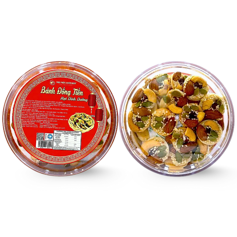 Shop sỉ hộp Bánh Đồng Tiền Ngũ Vị Hạt Hộp Tròn 430G Hộp Quà Tết 2026 Shop sỉ hộp Bánh Đồng Tiền Ngũ Vị Hạt Hộp Tròn 430G Hộp Quà Tết 2026