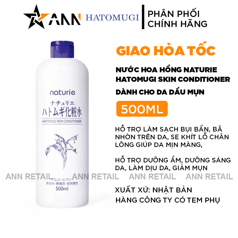 Mua sỉ nước Hoa Hồng Hatomugi Ý Dĩ Skin Conditioner 500ml Dành Cho Da Dầu Mụn