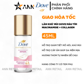 Lăn Khử Mùi Dưỡng Trắng Dove 3% Niacinamide + 10x Collagen Chai Màu Tím 45ml - 4800888281654