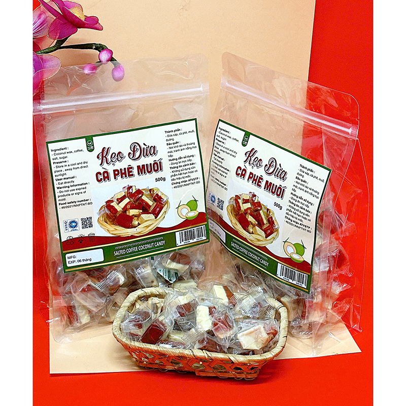 Mua sỉ kẹo Dừa Cà Phê Muối Túi Zip 500g Mua sỉ kẹo Dừa Cà Phê Muối Túi Zip 500g