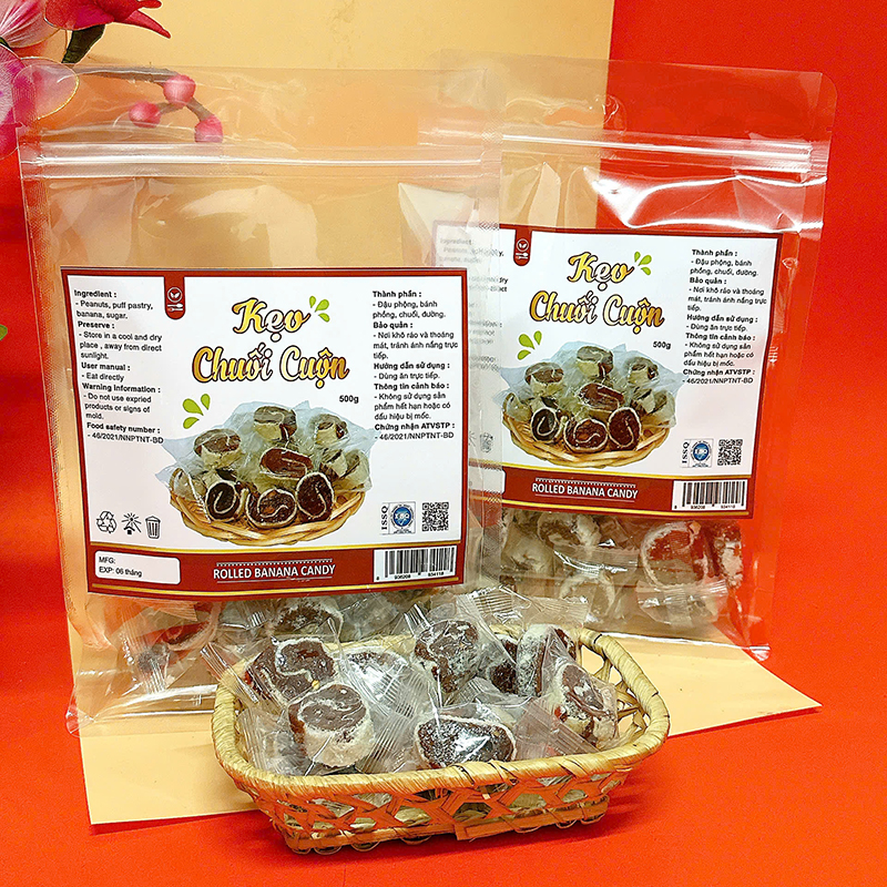 Giá sỉ kẹo Chuối Cuộn Túi Zip 500g Giá sỉ kẹo Chuối Cuộn Túi Zip 500g