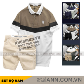 Set Đồ Nam Áo Polo Phối Ba Màu Thêu Logo Trước Ngực + Quần Short Kaki Nam Cao Cấp (Có Size 3x) - SBN136